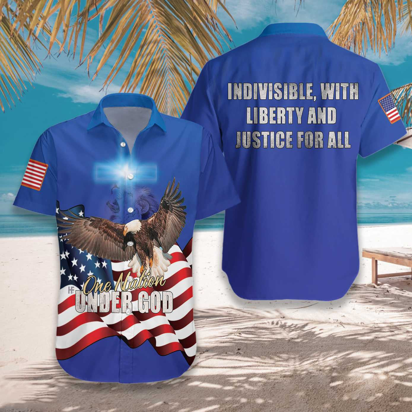 Flying Eagle One Nation Under God Design Hawaiian Shirt, Hawaiian Shirt Gift, Christmas Gift