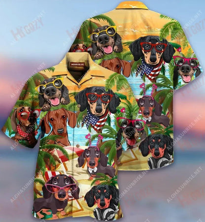 Dachshund Short Sleeve Shirt Ocean Hawaiian T Shirts Best Hawaiian Shirts Hawaiian Shirts For Men, Hawaiian Shirt Gift, Christmas Gift