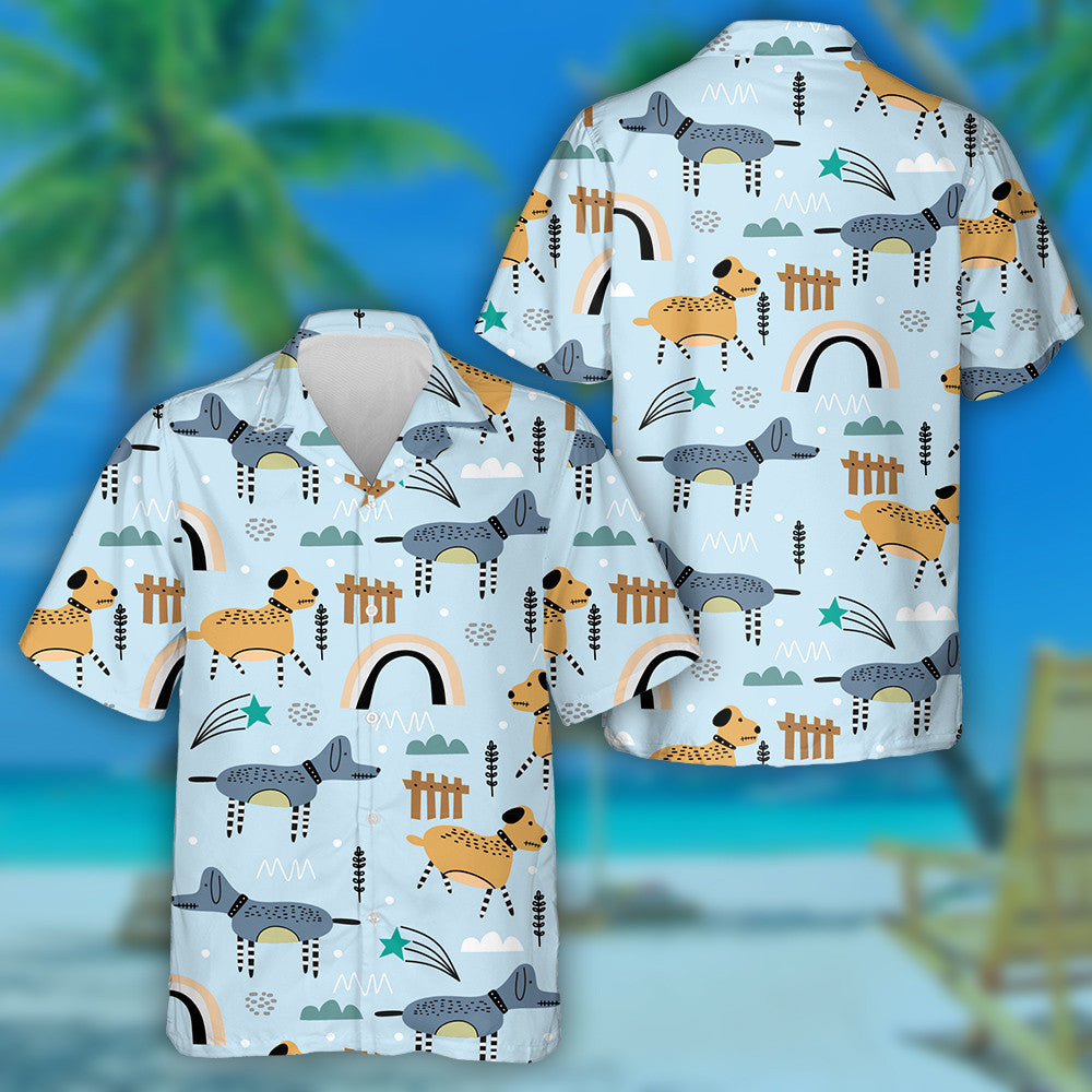 Hand Drawn Baby Grey Dog Scandinavian Cute Animal Hawaiian Shirt, Hawaiian Shirt Gift, Christmas Gift