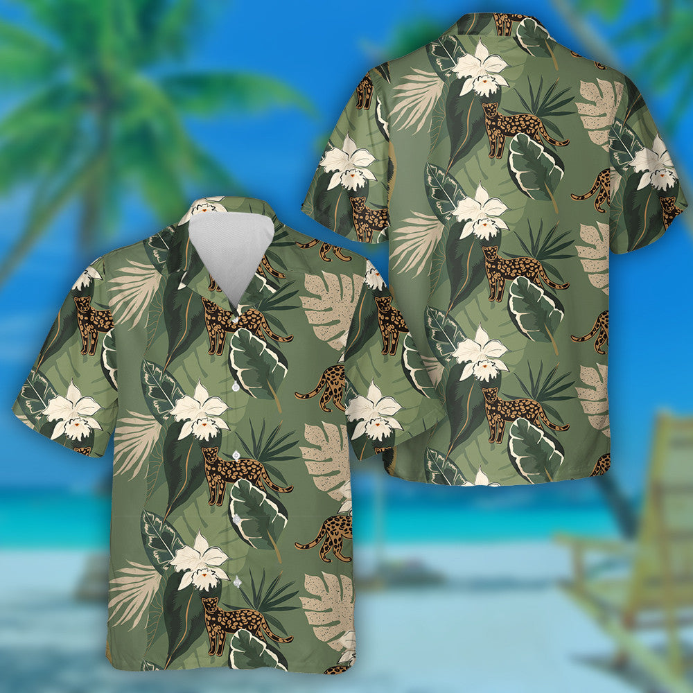 Hand Drawn Abstract Jungle With Leopards Hawaiian Shirt, Hawaiian For Gift
