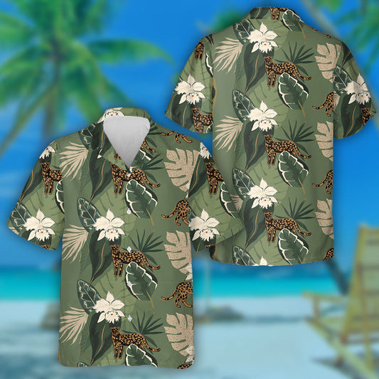 Hand Drawn Abstract Jungle With Leopards Hawaiian Shirt, Hawaiian For Gift