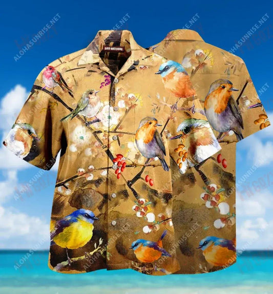 Robin Bird Unisex Hawaiian Shirt Ocean Short Sleeve Custom Hawaiian Shirts Hawaiian Shirts For Men, Hawaiian Shirt Gift, Christmas Gift