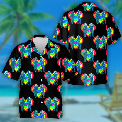 Fashion Illustration Of Wolf And Fish Hipsters Couple Hawaiian Shirt, Hawaiian Shirt Gift, Christmas Gift