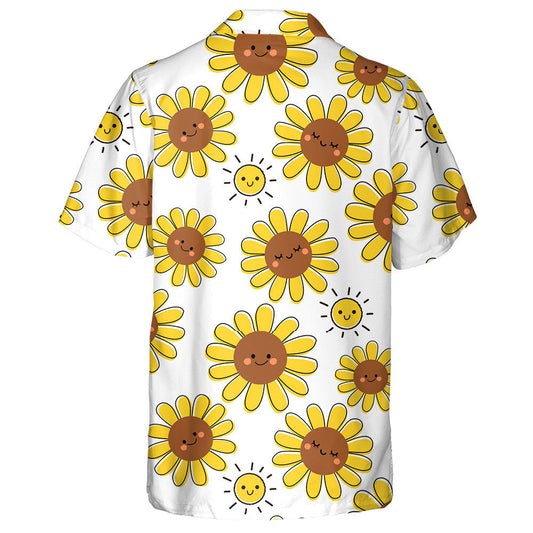 Happy Childish Cartoon Smiling Sun And Sunflower Pattern Hawaiian Shirt, Hawaiian Shirt Gift, Christmas Gift