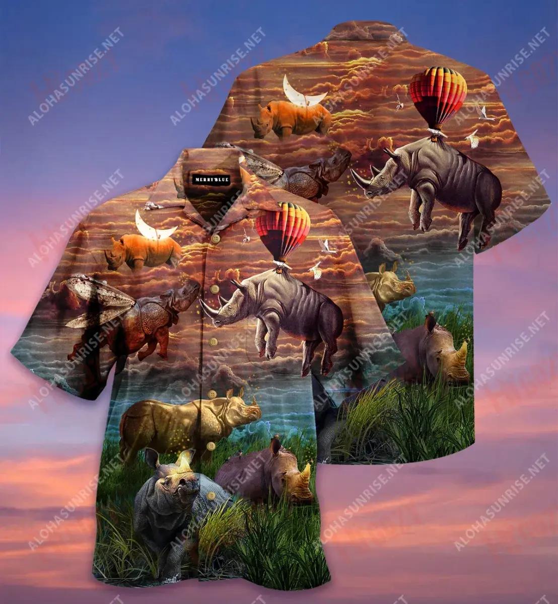 The World Is A Better Place With Rhinos Hawaiian Shirt Vacation Short Sleeve Best Hawaiian Shirts Hawaiian Shirts For Men, Hawaiian Shirt Gift, Christmas Gift