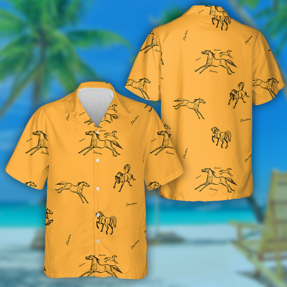 Black Outline Of A Running Horse On A Color Background Hawaiian Shirt, Hawaiian Shirt Gift, Christmas Gift