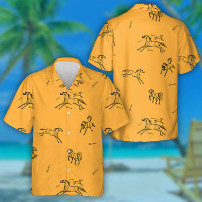 Black Outline Of A Running Horse On A Color Background Hawaiian Shirt, Hawaiian Shirt Gift, Christmas Gift