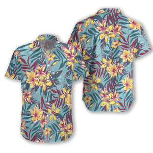 Yellow Flower On Blue Background Design Hawaiian Shirt, Hwaiian For Gift