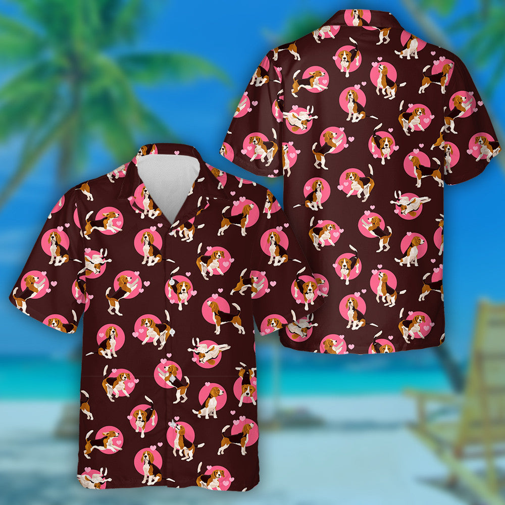 Love Funny Beagle Dog On Brown And Pink Hawaiian Shirt, Hawaiian Shirt Gift, Christmas Gift