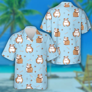 Cute Cartoon Bulldogs On Blue Background Hawaiian Shirt,Hawaiian Shirt Gift, Christmas Gift