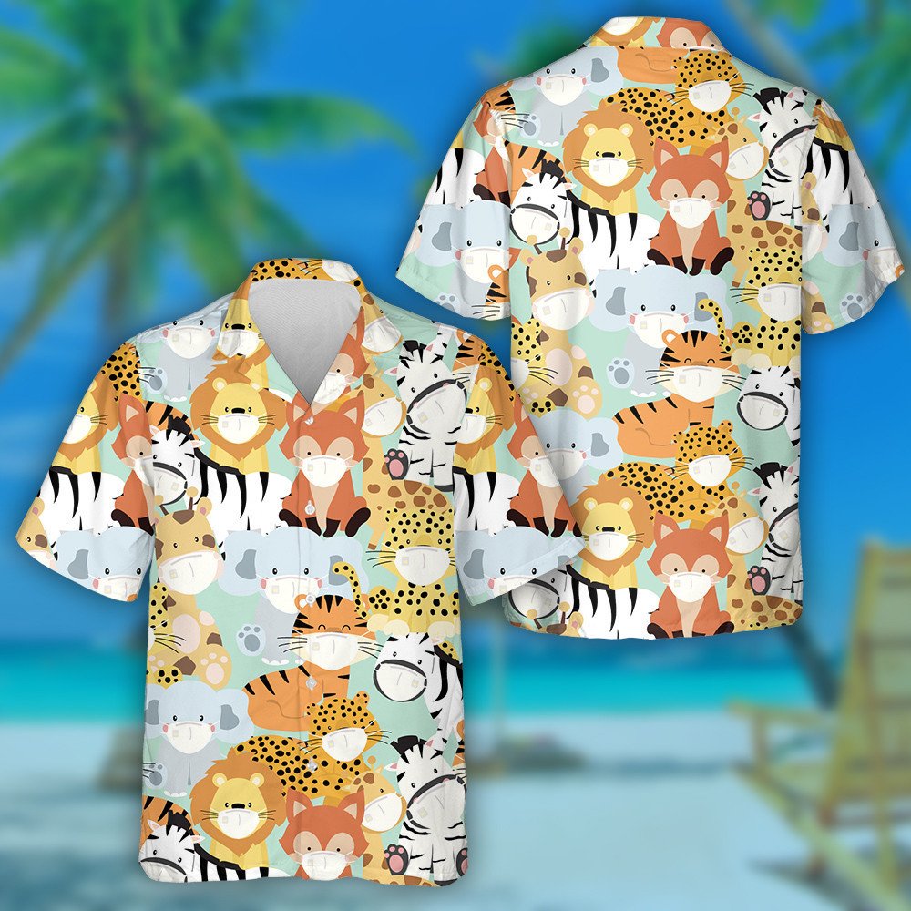 Wild Animals Tiger And Leopard Is Wearing Mask Hawaiian Shirt, Hawaiian Shirt Gift, Christmas Gift