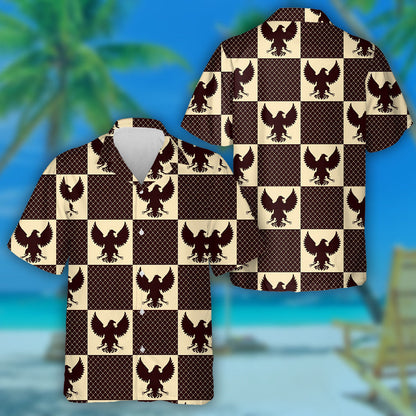 The Vintage Silhouette Of Eagle On Checkred Hawaiian Shirt, Hawaiian For Gift