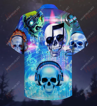In Blood By Music Skull Short Hawaiian Shirt Summer Short Sleeve Tactical Hawaiian Shirt Funny Hawaiian Shirts, Hawaiian Shirt Gift, Christmas Gift