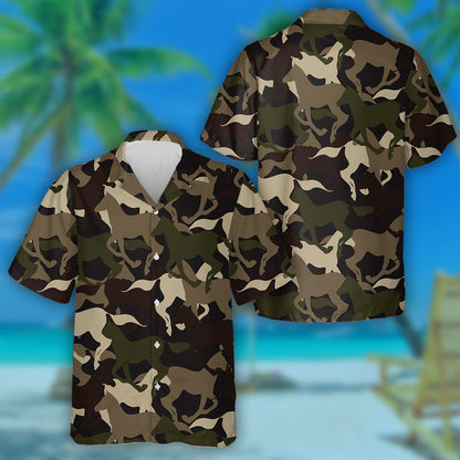 Dark Theme Western Horses Keep Running Camo Pattern Hawaiian Shirt, Hawaiian Shirt Gift, Christmas Gift