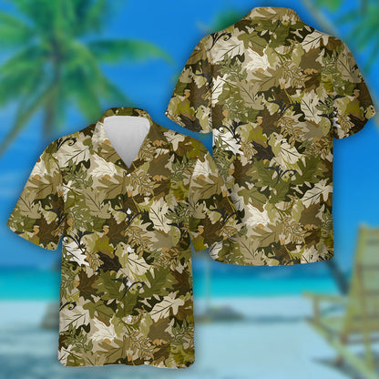 Hand Drawn Vintage Autumn Maple Leaf Camo Pattern Hawaiian Shirt, Hawaiian Shirt Gift, Christmas Gift