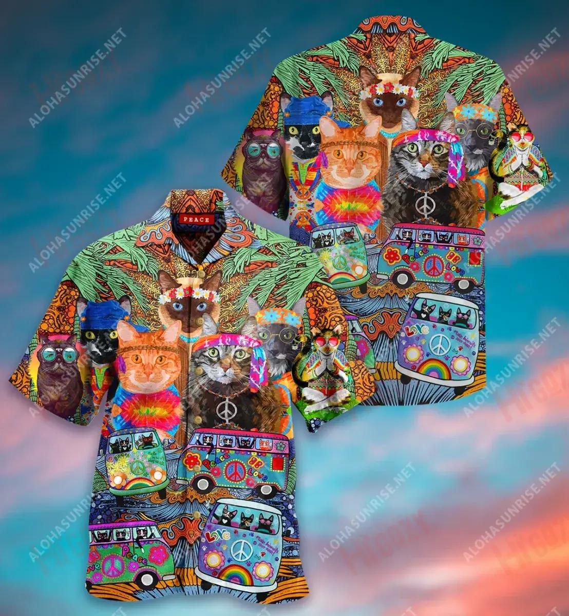 Make Biscuits, Not War Hippie Cat Short Hawaiian Shirt Summer Hawaiian T Shirts Custom Hawaiian Shirts Funny Hawaiian Shirts, Hawaiian Shirt Gift, Christmas Gift