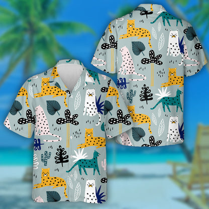 Animal With Leopards Palm Branch And Tropical Background Hawaiian Shirt, Hawaiian Shirt Gift, Christmas Gift