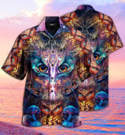 Awesome Owl Unisex Short Sleeve Shirt Vacation Hawaiian T Shirts Tactical Hawaiian Shirt Funny Hawaiian Shirts, Hawaiian Shirt Gift, Christmas Gift