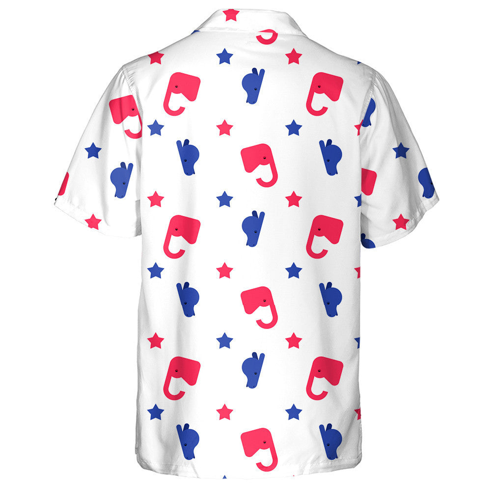 Democrat And Republican Background Elephant And Donkey Pattern Hawaiian Shirt, Hawaiian Shirt Gift, Christmas Gift