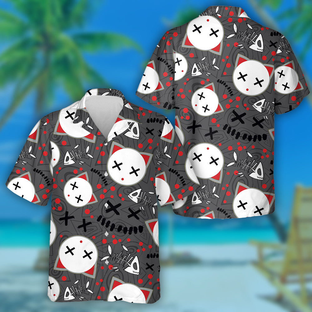 Halloween Cat's Heads Dead Fishes And Blood Drops Hawaiian Shirt, Hawaiian Shirt Gift, Christmas Gift