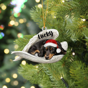 Personalized Black Dachshund Sleeping Angel Christmas Flat Acrylic Dog Ornament Memorial Dog Gift, Christmas Gift