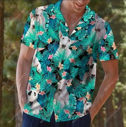 Bull Terrier Tropical - Hawaiian Shirt Vacation Short Sleeve Hawaiian Crazy Shirts Funny Hawaiian Shirts, Hawaiian Shirt Gift, Christmas Gift