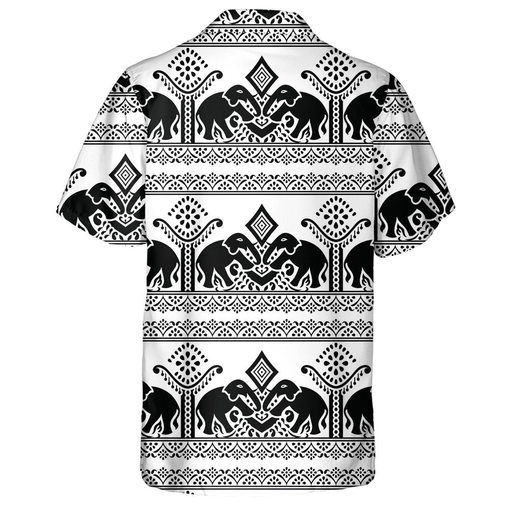 Traditional Indian Black And White Elephant Hawaiian Shirt,Hawaiian Shirt Gift, Christmas Gift