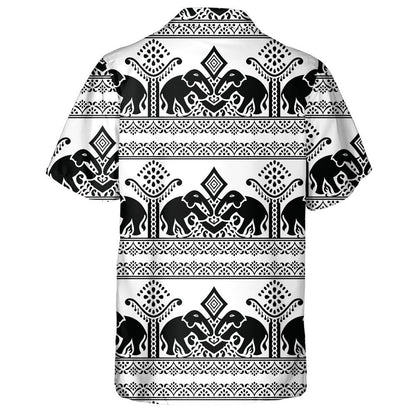 Traditional Indian Black And White Elephant Hawaiian Shirt,Hawaiian Shirt Gift, Christmas Gift