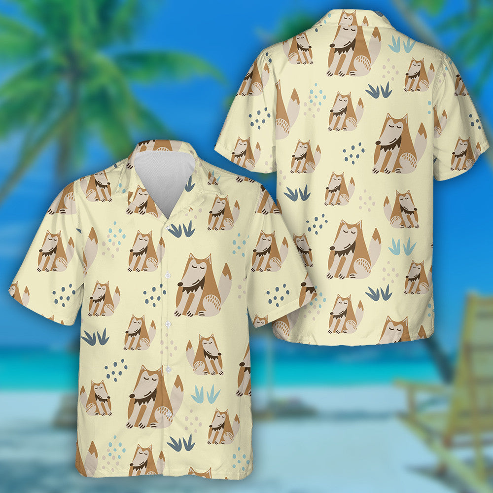 Characters Happy Wolf And Doodle Elements Hawaiian Shirt, Hawaiian For Gift