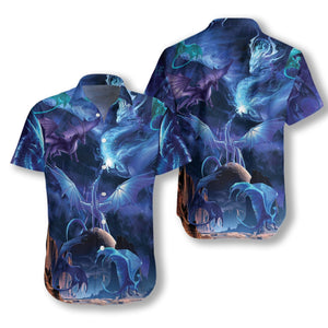 Blue Universe Dragon Magical Design Hawaiian Shirt, Hawaiian For Gift