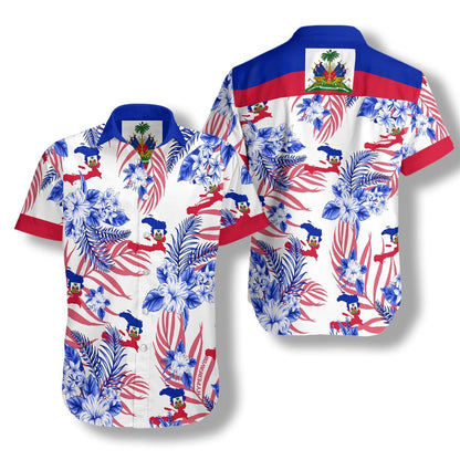 Haiti Proud On White Background Pattern Hawaiian Shirt,Hawaiian Shirt Gift, Christmas Gift