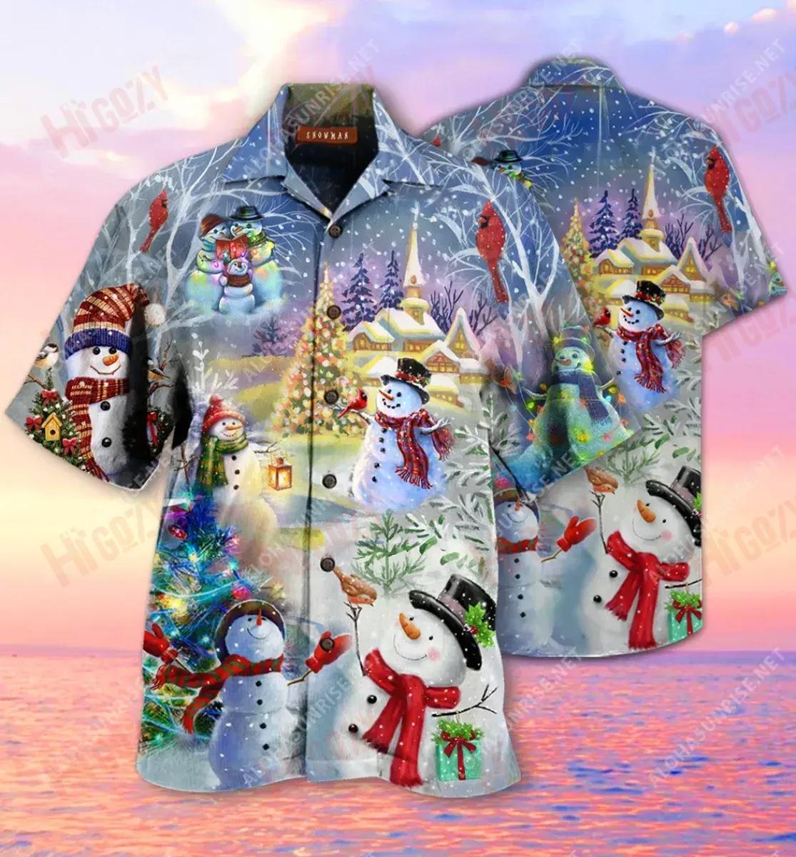 Amazing Christmas Snowman Unisex Short Sleeve Shirt Ocean Aloha Shirt Custom Hawaiian Shirts Funny Hawaiian Shirts, Hawaiian Shirt Gift, Christmas Gift