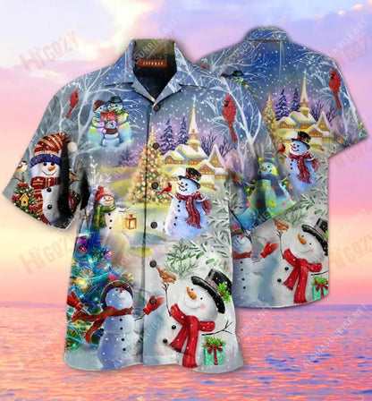 Amazing Christmas Snowman Unisex Short Sleeve Shirt Ocean Aloha Shirt Custom Hawaiian Shirts Funny Hawaiian Shirts, Hawaiian Shirt Gift, Christmas Gift