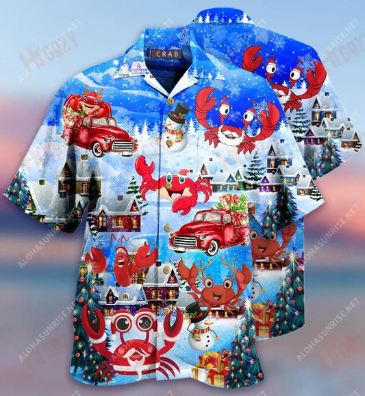 Merry Xmas With Crabs Short Hawaiian Shirt Summer Hawaiian T Shirts Tropical Shirts For Men Funny Hawaiian Shirts, Hawaiian Shirt Gift, Christmas Gift