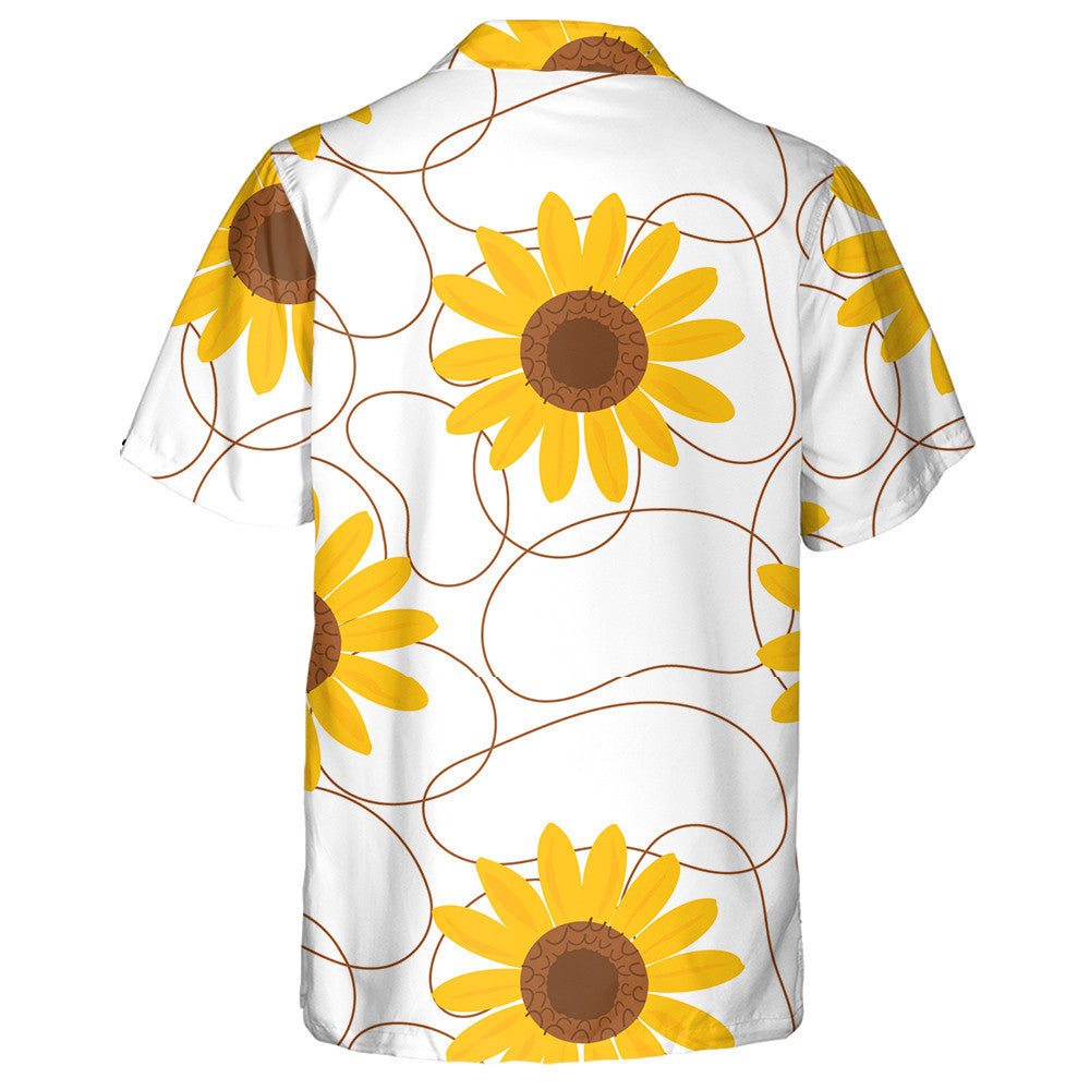 Brown Lines With Sunflower On White Background Hawaiian Shirt, Hawaiian For Gift