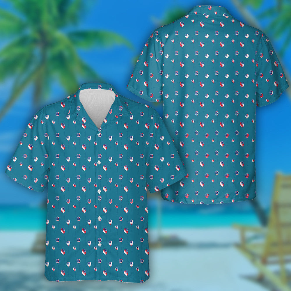 Small US Flag Balloon With Dark Green Background Hawaiian Shirt, Hawaiian Shirt Gift, Christmas Gift