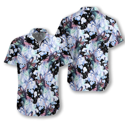 Unicorn T-Rex Dinosaur Dreamy Design Black Theme Hawaiian Shirt, Hawaiian Shirt Gift, Christmas Gift