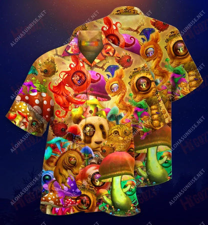 Mushrooms Dream Illusion Short Hawaiian Shirt Summer Short Sleeve Hawaiian Crazy Shirts Funny Hawaiian Shirts, Hawaiian Shirt Gift, Christmas Gift