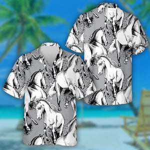 The Image Of A Horse On Grey Hawaiian Shirt Halloween Shirt For Men And Women,Hawaiian Shirt Gift, Christmas Gift