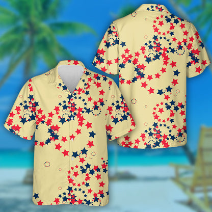 Retro Beige Background With Stars In The Form Of Circles Hawaiian Shirt, Hawaiian Shirt Gift, Christmas Gift