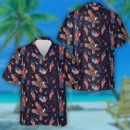 Symbols Of The USA Statue Liberty Eagle Flag Pattern Hawaiian Shirt, Hawaiian Shirt Gift, Christmas Gift