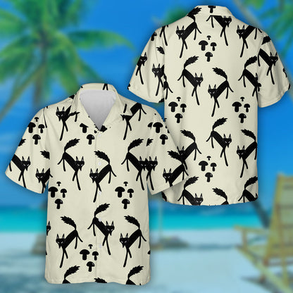 Hand Drawn Wolf And Mushrooms Cartoon Style Hawaiian Shirt, Hawaiian Shirt Gift, Christmas Gift