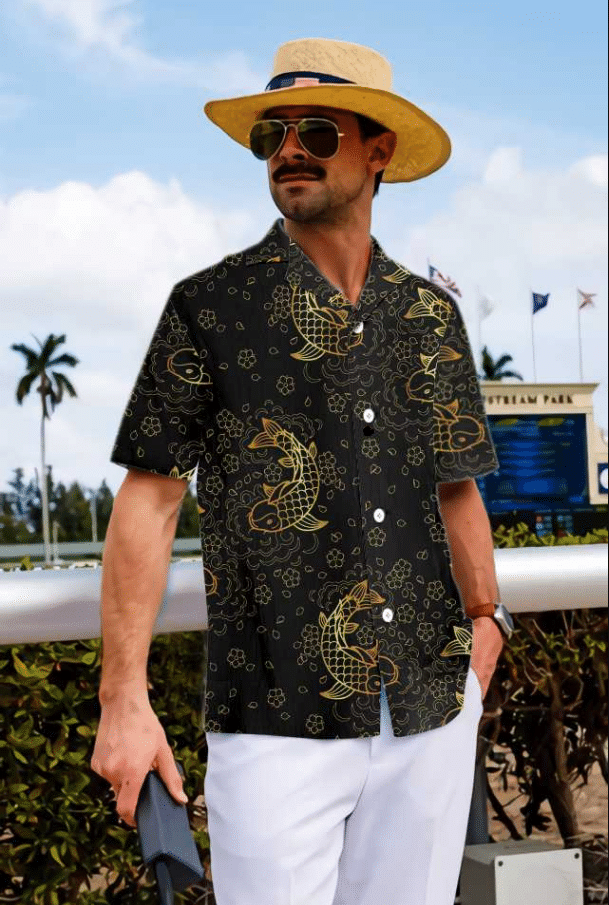 Koi Fish Seamless On Dark Pattern Hawaiian Shirt, Hawaiian For Gift