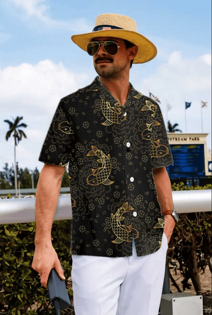 Koi Fish Seamless On Dark Pattern Hawaiian Shirt, Hawaiian For Gift