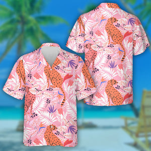 Wild African Leopard On Pink Jungle Hawaiian Shirt, Hwaiian For Gift