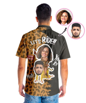 Riding Couples Leopard Skin Design Custom Photo Hawaiian Shirt, Hawaiian Shirt Gift, Christmas Gift