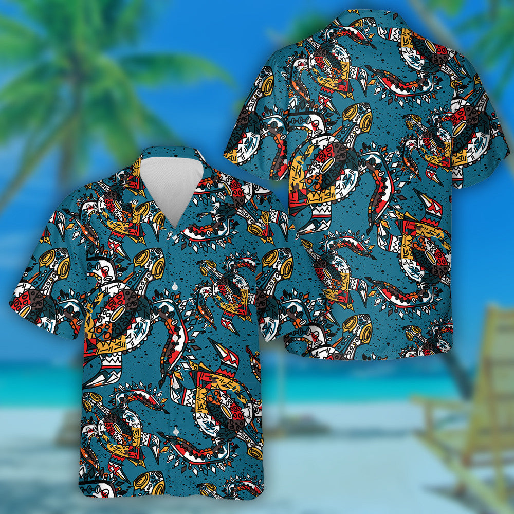 Colorful Abstract Hand Drawn Tribal Turtles Hawaiian Shirt, Hawaiian Shirt Gift, Christmas Gift