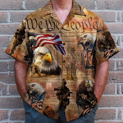 Gift For American Veteran Cool Eagle Vintage Hawaiian Shirt, Hawaiian Shirt Gift, Christmas Gift