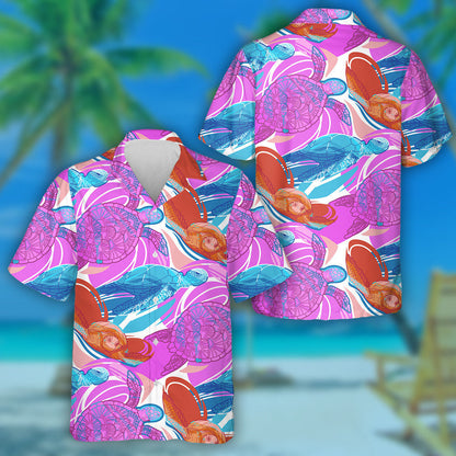 Graphic Swimming Turtles In Vibrant Colors Hawaiian Shirt,Hawaiian Shirt Gift, Christmas Gift
