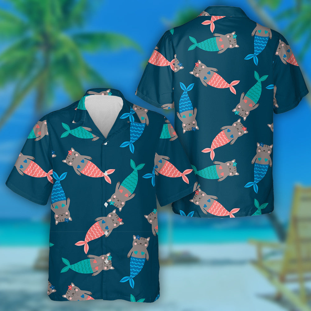 Magic Cute Mermaids Funny Little Cats Hawaiian Shirt, Hawaiian Shirt Gift, Christmas Gift
